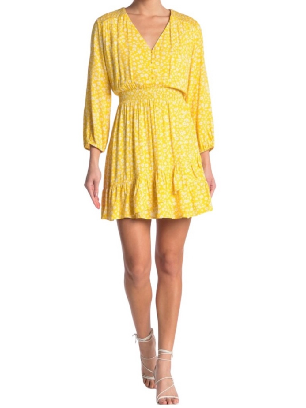 Collective Concepts Ditsy Floral Smocked Waist Ruffle Hem Mini Dress
